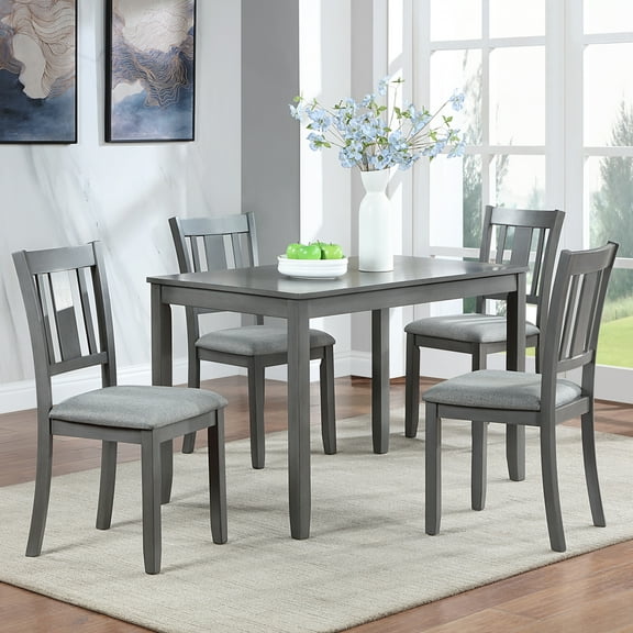 MAYEERTY Wooden Dining Chairs Set of 4, Kitchen Chair with Padded Seat, Upholstered Side Chair for Dining Room, Living Room, Gray