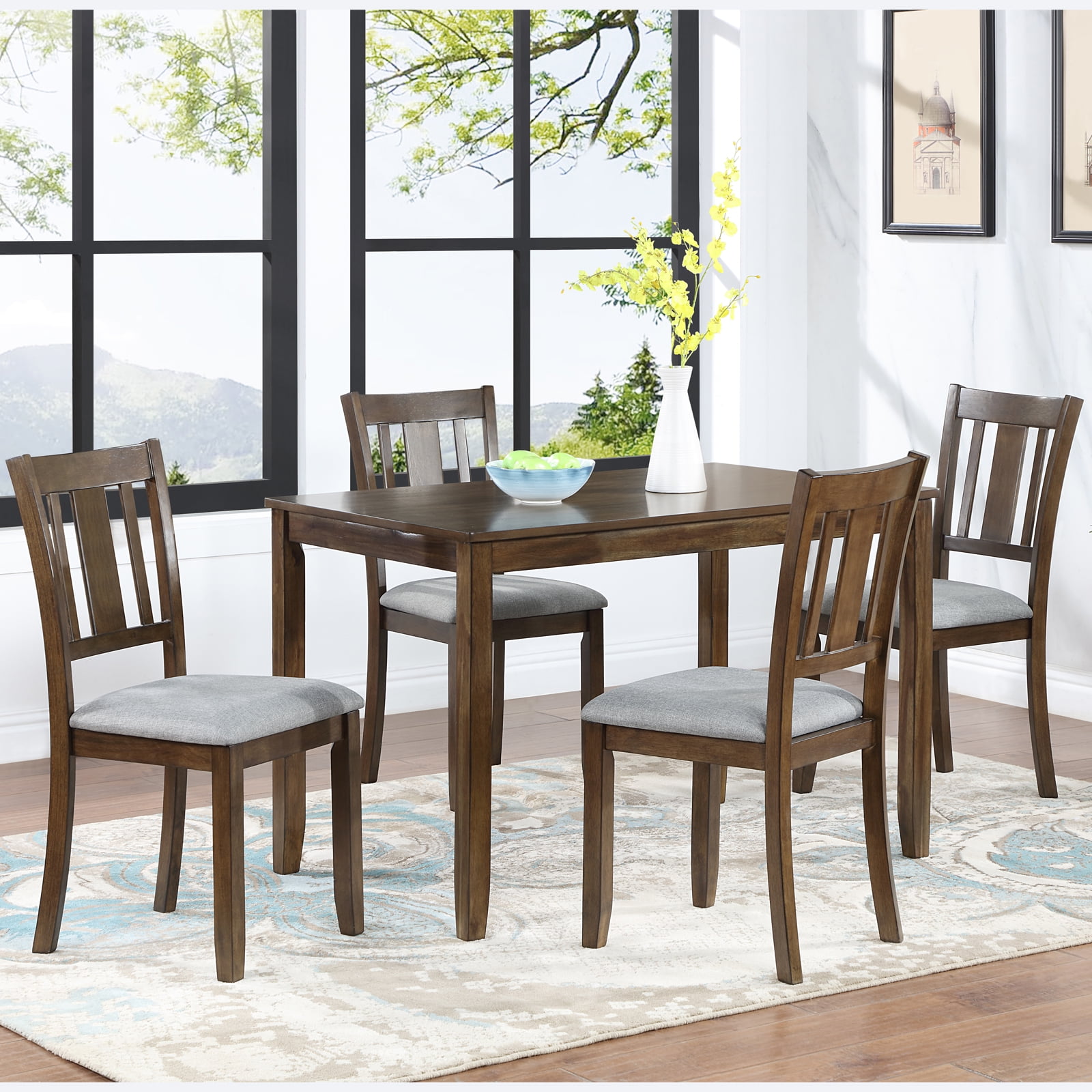 MAYEERTY Wooden Dining Chairs Set of 4, Kitchen Chair with Padded Seat, Upholstered Side Chair for Dining Room, Living Room, Walnut