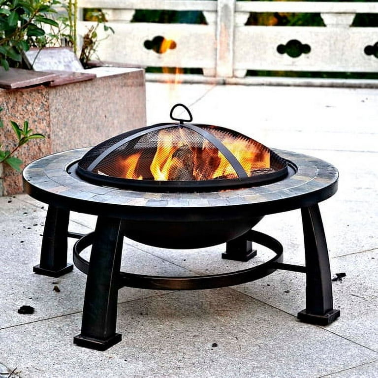 Dover 30 inch Round Slate Fire Pit Table with Spark Screen Dover 30 inch Round Slate Fire Pit Table with Spark Screen