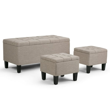 Simpli Home - Dover Rectangular Polyester Fabric Storage Ottoman Bench (Set of 3) - Natural