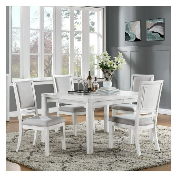Dover 5P 60-78-96" Rectangle Expanding Dining Table Set White Wood Padded Chairs