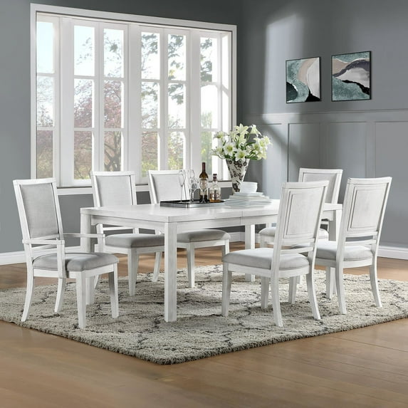 Dover 60-78-96" Rectangle Expandable Dining Table Set w Armchairs in White Wood