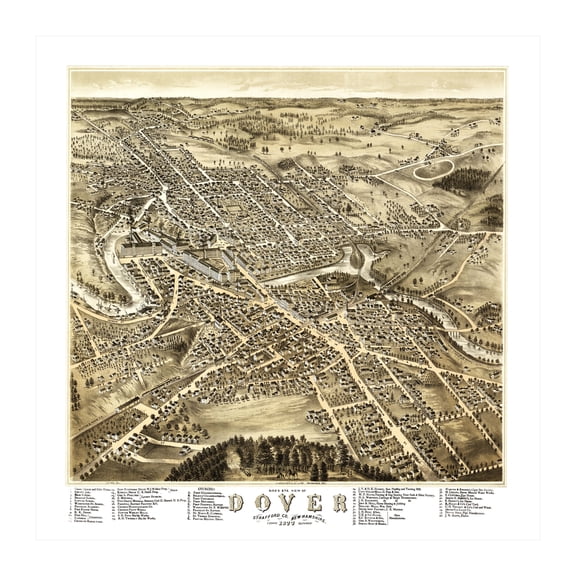 Dover Art, 1877 Vintage Map of Dover New Hampshire, NH History Wall Decor Gift, Old Dover Map - 42" x 42" Unframed Print