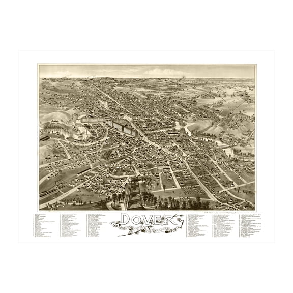 Dover Art, 1888 Vintage Map of Dover New Hampshire, NH History Wall Decor Gift, Old Dover Map - 24" x 18" Unframed Print