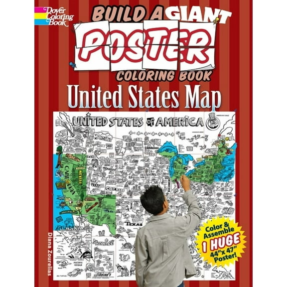 Dover Kids Coloring Books Build a Giant Poster Coloring Book -- United States Map, (Paperback)