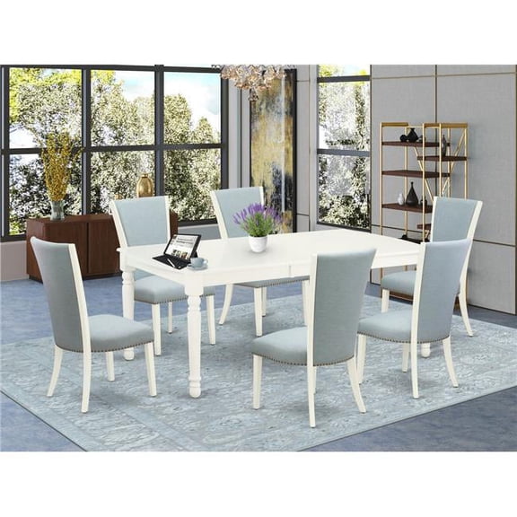 Dover Kitchen Table Set - Linen White & Baby Blue, Set of 6