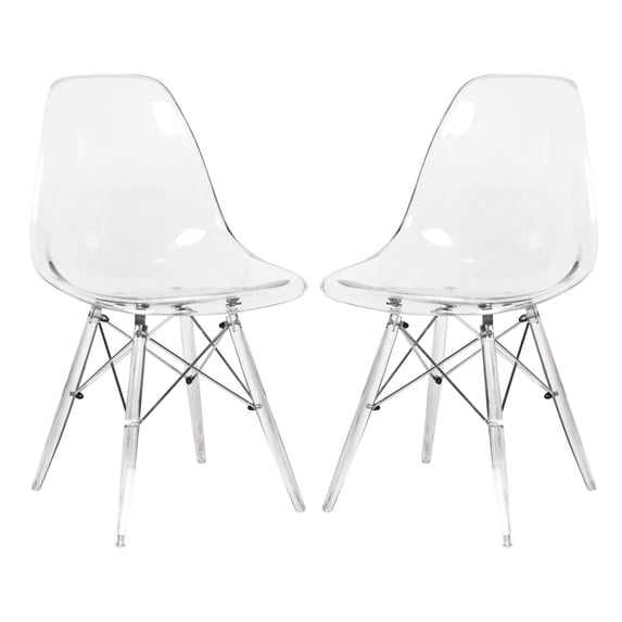 LeisureMod Cresco Molded Dining Side Chair - Acrylic Base Modern Accent Chair, Kitchen and Dining Stool, Set of 2