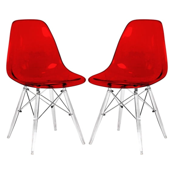 LeisureMod Dover Molded Side Chair with Acrylic Base, Set of 2