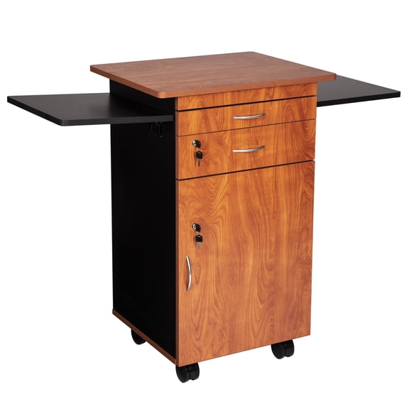 Dover Multimedia Presentation Cart with Locking Storage and Flip-Up Shelves