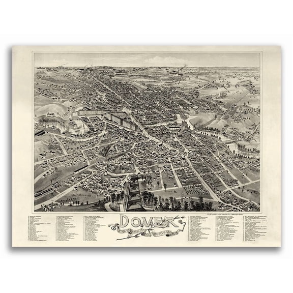 Dover Nh 1888 Historic Panoramic Town Map Home Decor Office Wall Art