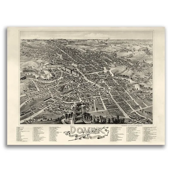 Dover Nh 1888 Historic Panoramic Town Map Home Decor Office Wall Art