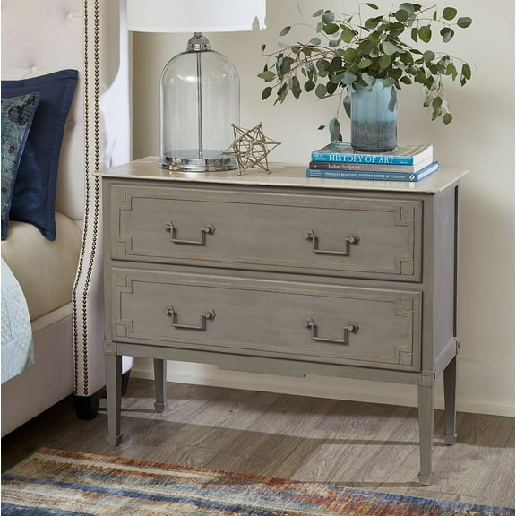 Dover Traditional Two Drawer Accent Chest, Distressed Gray