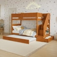 thumbnail image 1 of Dover Twin over Twin Wood Staircase Bunk Bed w/ Drawer & Trundle in Light Toffee, 1 of 10