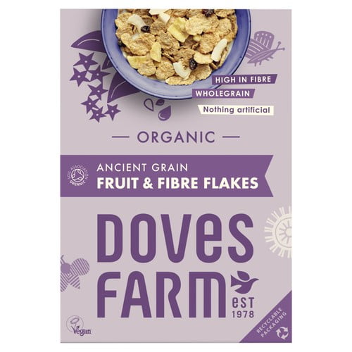 Doves Farm Organic Ancient Grain Fruit and Fibre Flakes 375g, British Import (Pack of 3)