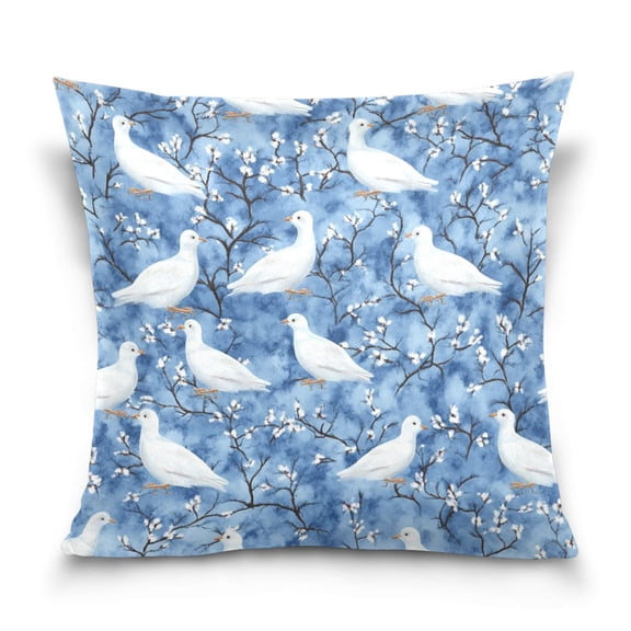 Doves Pattern 18x18 Inch Plush Velvet Pillowcase Double Sided Print, Hidden Zipper