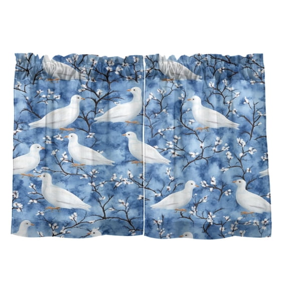Doves Pattern 27"x24" Linen Look Cafe Curtain Set with Privacy and UV Protection