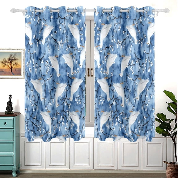 Doves Pattern 63x55in Window Curtain Panels 63x55in 2-Piece Heavy Duty 80% Light Blocking