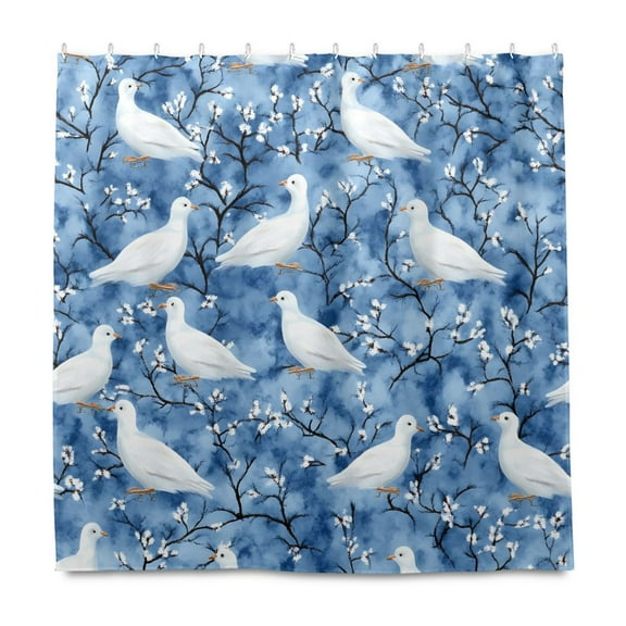 Doves Pattern 72x72 Waterproof Shower Curtain Liners Durable Metal C-Hooks Fade-Proof Thermal Print Anti-Splash