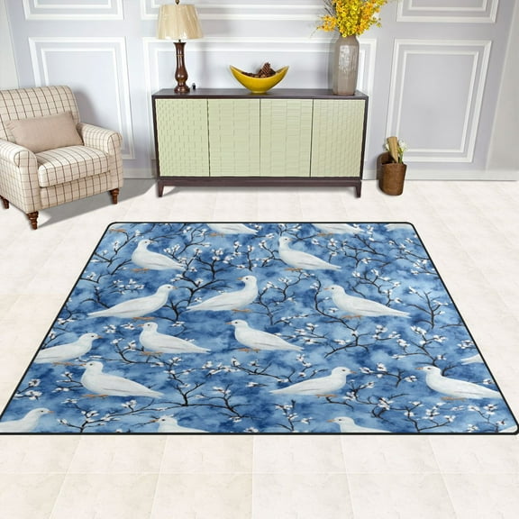 Doves Pattern 80''x58'' Extra Large Plush Memory Foam Rug, Soft, Absorbent, Non Slip