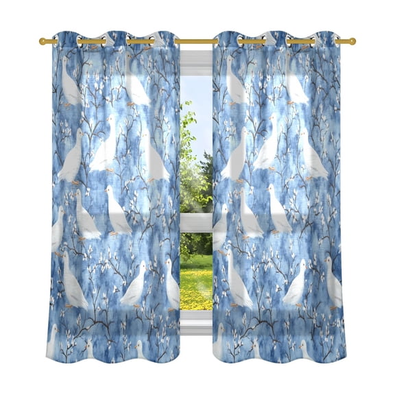 Doves Pattern Breathable Sheer Curtains 63x52in Soft Light Filtering, UV Protection and Thermal Insulation