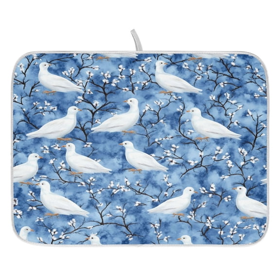 Doves Pattern Dish Drying Mat for Kitchen, Quick Drying Absorbent Soft Durable 16" x 18"