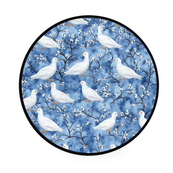 Doves Pattern Memory Foam Bath Mat 36" Absorbent Rug with Non Slip Base and 4 Bonus Pads