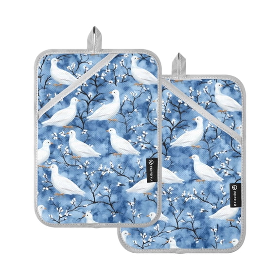 Doves Pattern Pot Holder Set 2 Piece Non-Slip Oven Hot Pads Heat Resistant Durable 7x9.8in
