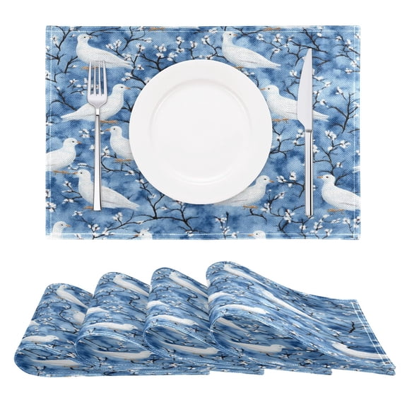 Doves Pattern Reversible Placemat Non Slip Coffee Mat 18x12 Inch for Dining, Kitchen, Coffee