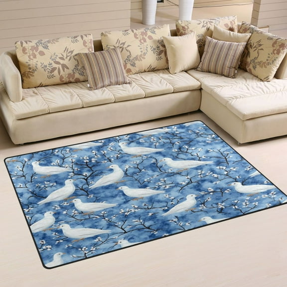 Doves Pattern Soft Polyester Area Rug 31''x20'', Non Slip, Memory Foam, Water Absorbent
