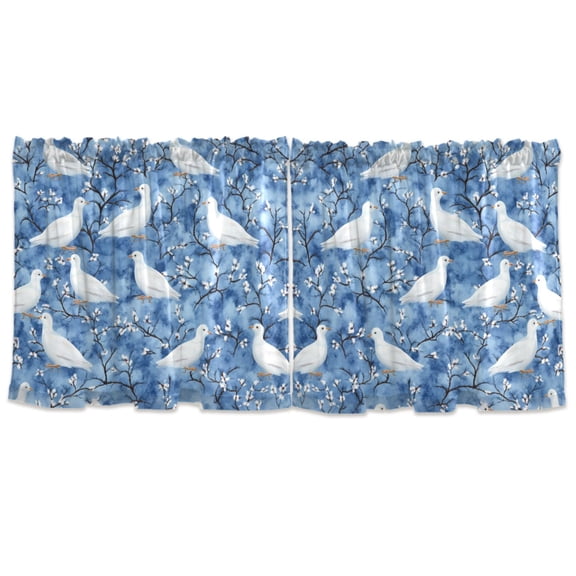 Doves Pattern Tier Curtains for Kitchen 57x24 Inch Semi Sheer Light Filtering Half Window Curtains 2 Panels
