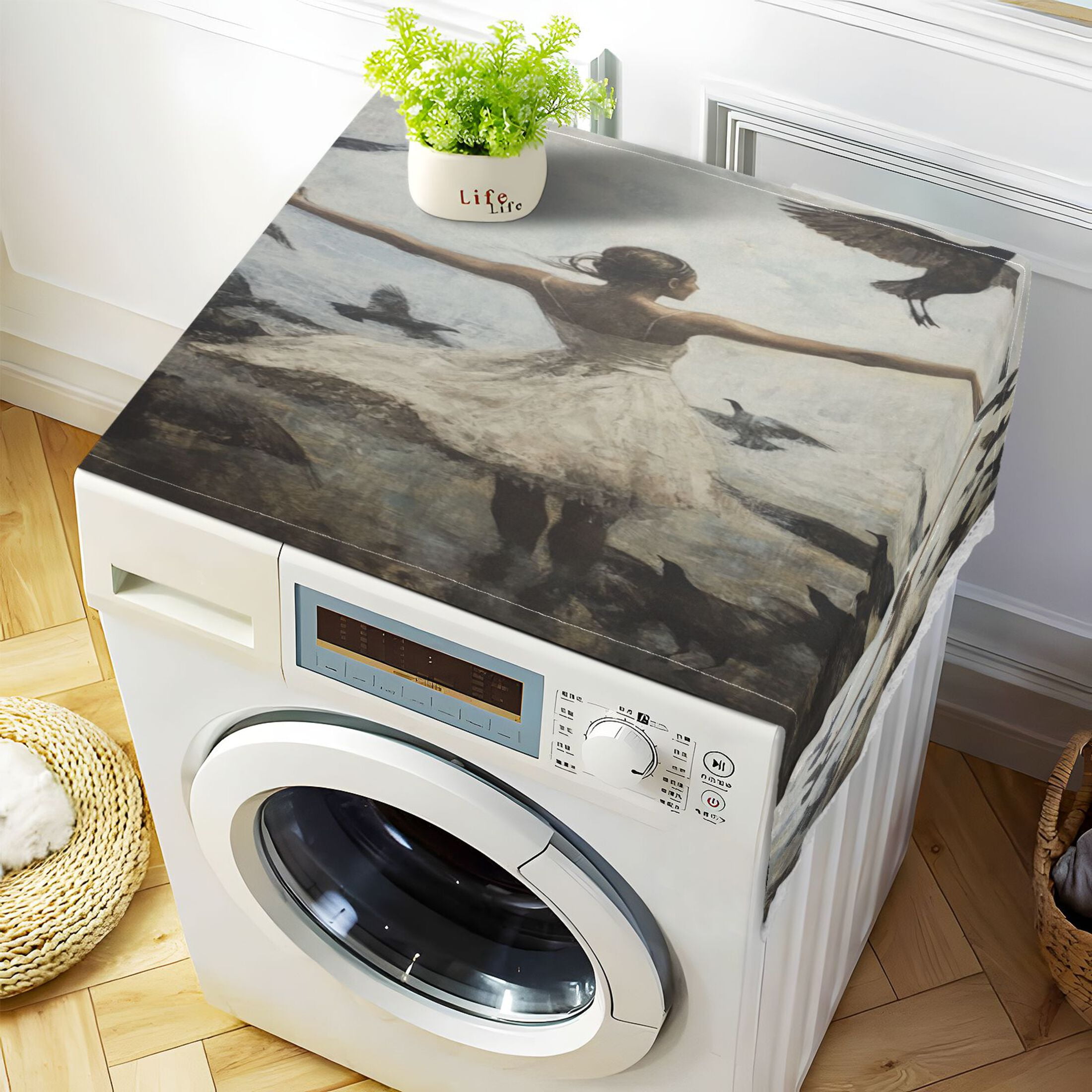 Doves Of Peace and GirlsWasher and Dryer Covers Dust-Proof and Oil Resistant Fridge Cover with 4 Storage Pockets Washing Machine Top Cover for Laundry Kitchen Home 51.2 x 22 In