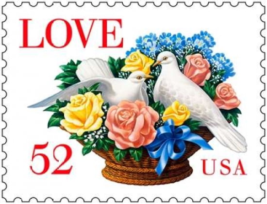 Doves and Flowers In Basket Canvas Art - US POSTAL SERVICE (22 x 28)