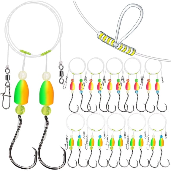 Dovesun 10PCS/4PCS Pompano Rigs for Surf Fishing Saltwater Fishing Rigs with Floats and Beads Unique Double-Line T-Knot Pre-Rigged Surf Fishing Gear & Tackle with Circle Hooks