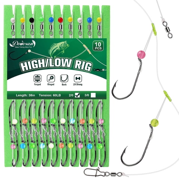 High Low Surf Fishing Rigs 2/0 Baitholder Hooks for Flounder Porgy Saltwater Bottom Fishing 10PCS