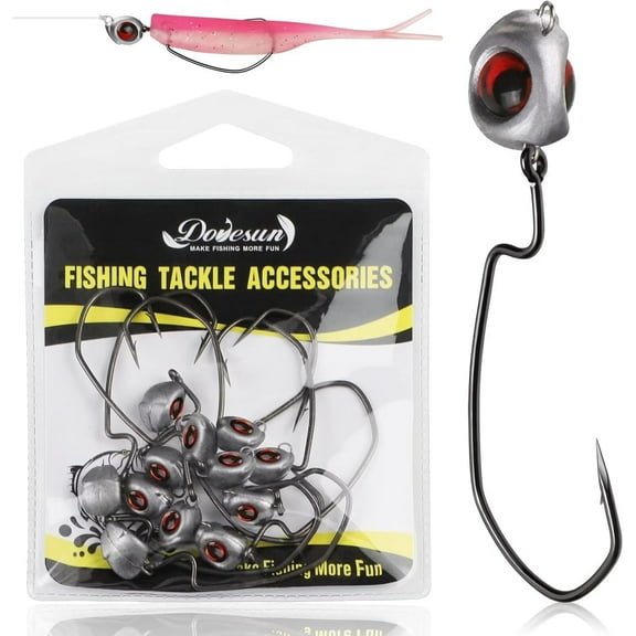 Dovesun 12PCS Swimbait Jig Heads 1/8oz for Bass, Walleye - 3/0 Weedless Texas Hooks, Black