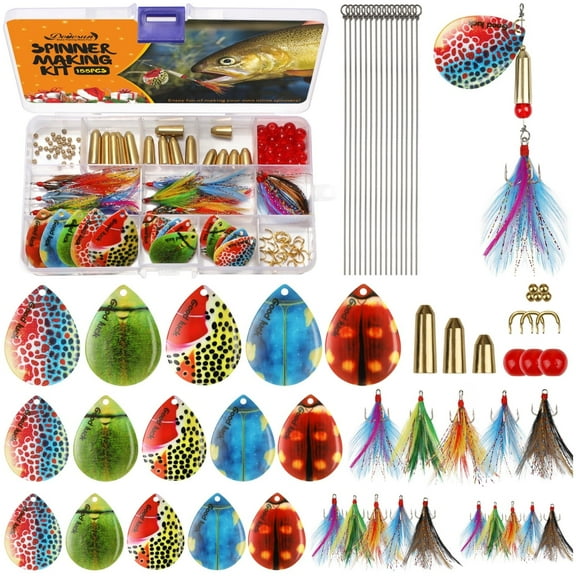Dovesun 155PCS Inline Spinner Making Kit with Beetle Blades, DIY Fishing Lure Kit for Bass Trout