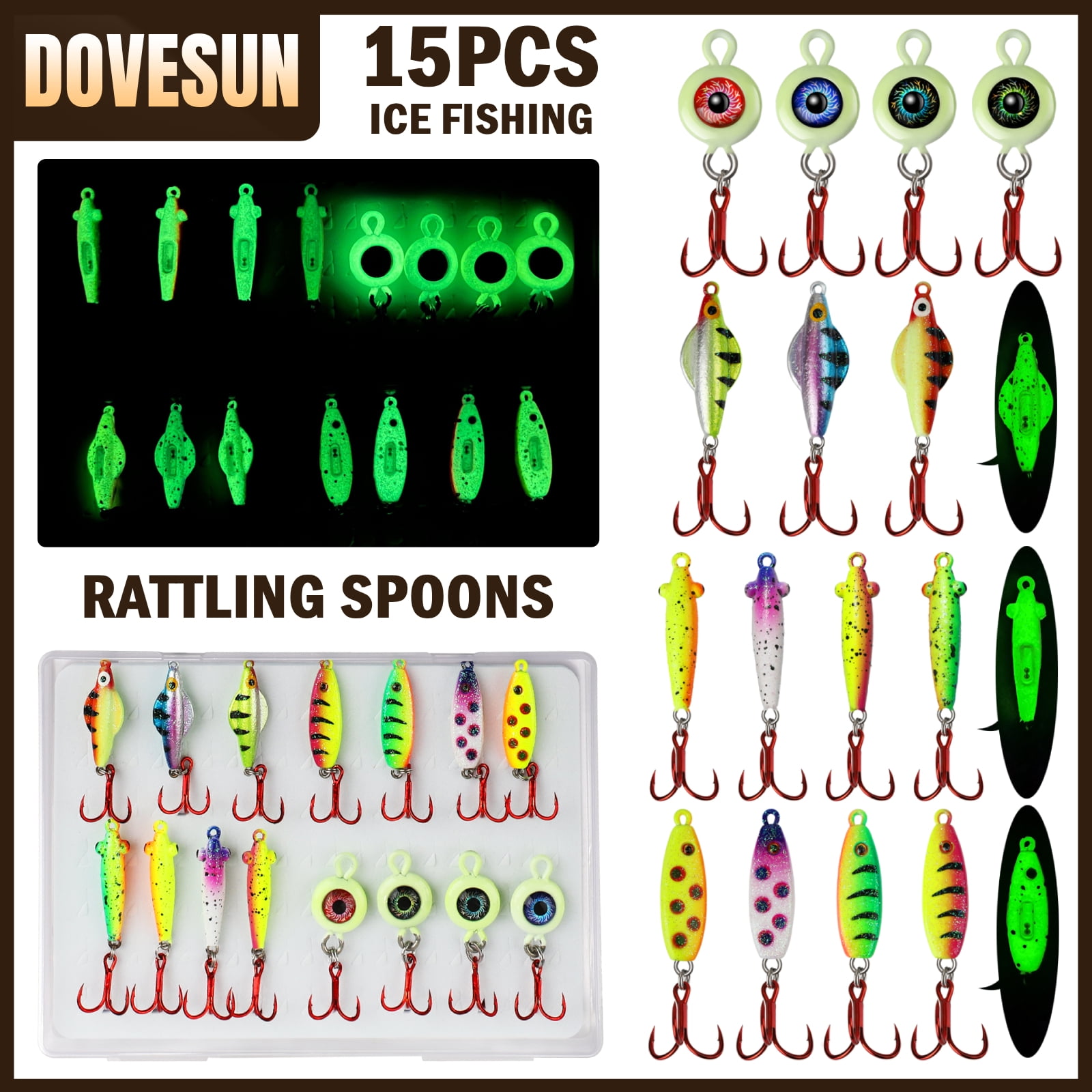Laxygo Ice Fishing Jigs Set - 15-18pcs Jigging Lures Kit For Panfish, Walleye, Perch, Crappie & Pike