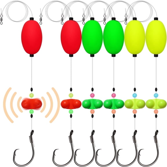 Pre-Tied Catfish Santee Rigs with 8/0 Circle Hook, Oval Float, Rattling Bells for Lake River Catfishing 6PCS