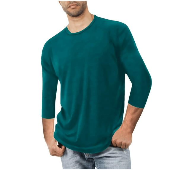 Dovford 3/4 Sleeve Shirt Men Solid Color Crewneck Tops Fall Baseball Shirts Casual Plus Size Loose Fit T Shirts 2025