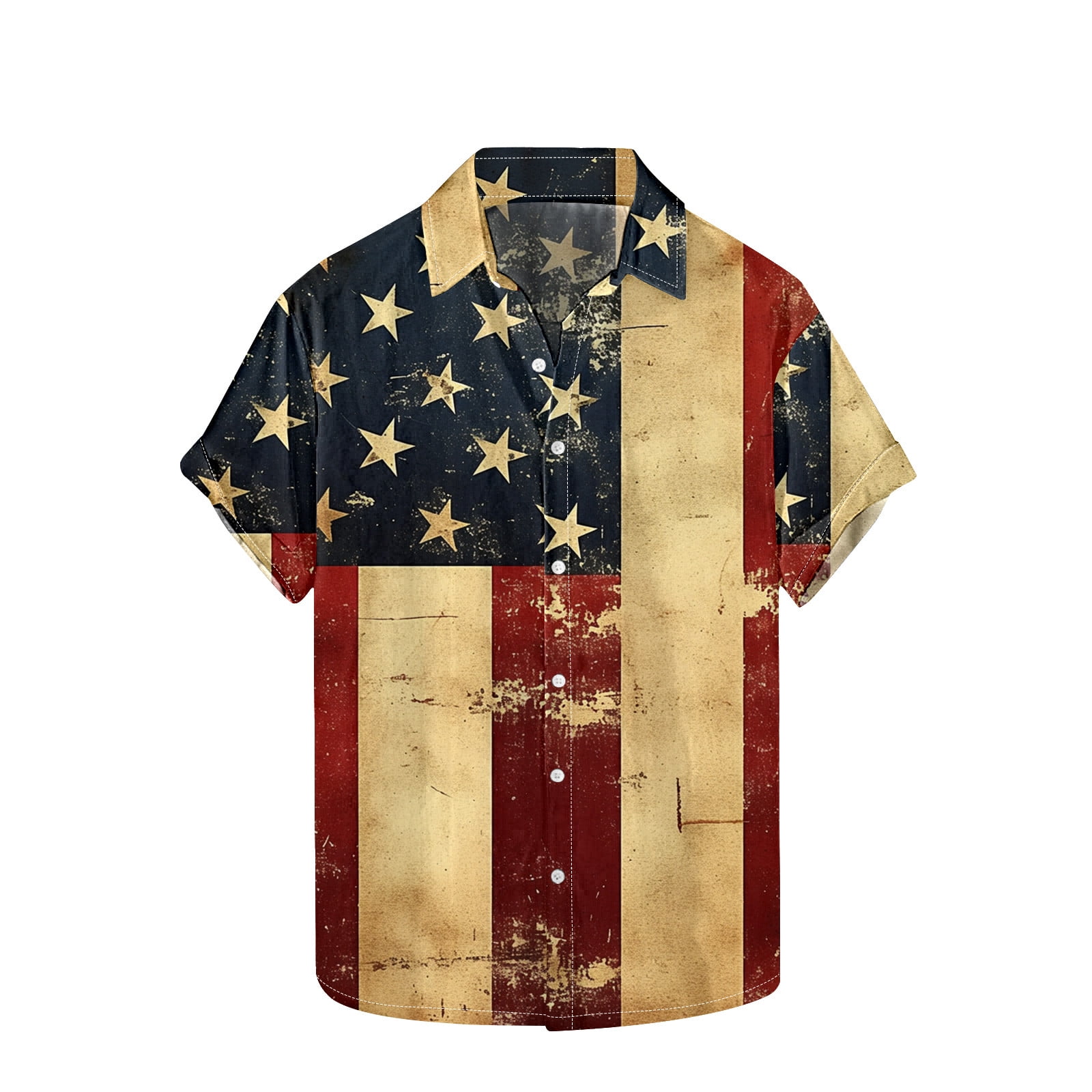 Dovford American Flag Shirt for Men Hawaiian American Flag Button Down