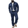 thumbnail image 1 of Dovford Athleisure 2-Piece Suede Set,Mens 2 Pieces Loose Casual Suits Long Sleeve Button Down Shirt Jacket Jogging Pants Set, 1 of 7