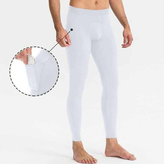 Dovford Athletic Compression Pants for Men Sport Football Running Tights Base Layer Leggings with Pockets(Solid Pocket)White&L