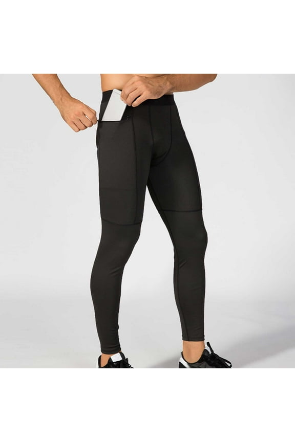 Athletic Compression Pants for Men Sport Football Running Tights Base Layer Leggings with Pockets(Zipper Pocket)Black&L