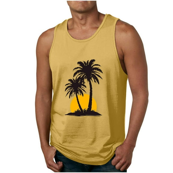Dovford Beach Tank Tops for Men Summer Fashion Sleeveless Sunset Muscle Basic T Shirts Casual Loose Pullover Tops