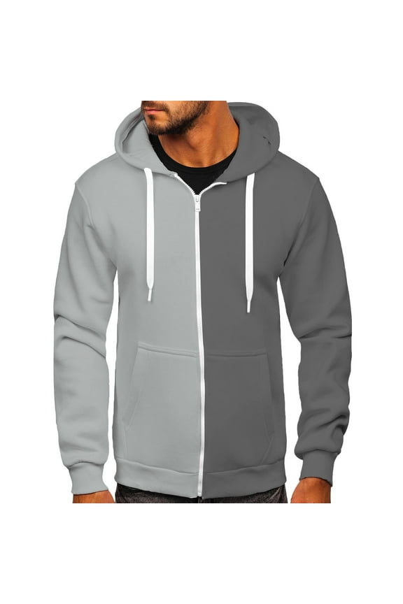 Big And Tall Zip Up Hoodies For Men Novelty Color Block Hooded Sweatshirts Full Zip Jacket Outerwear With Pocket