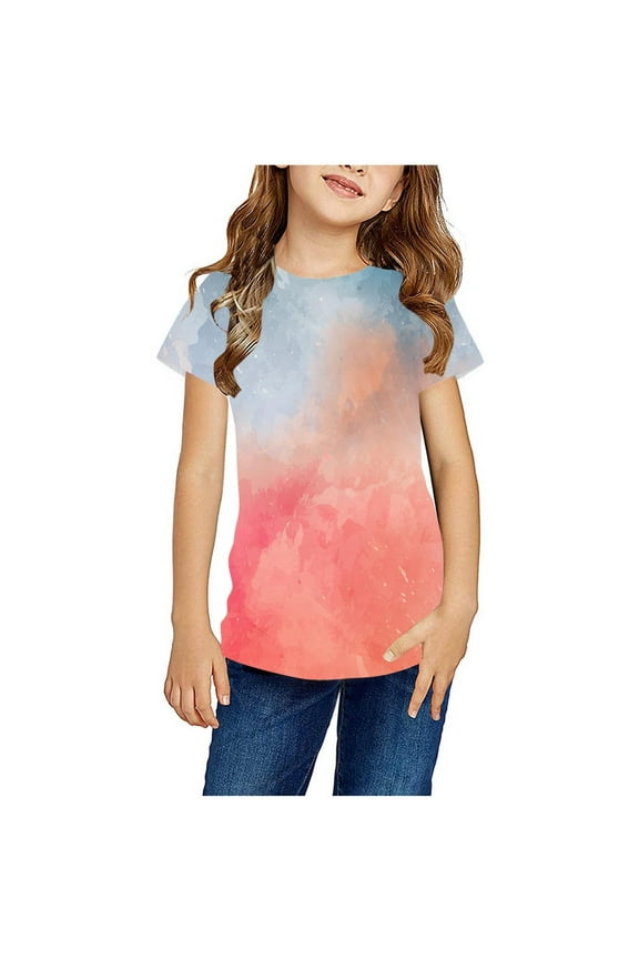 Boys Girls Shirts Graphic T-Shirt Neon Color Kids Novelty Short Sleeve Gradient Tie Dye Print Tees 4-13 Years