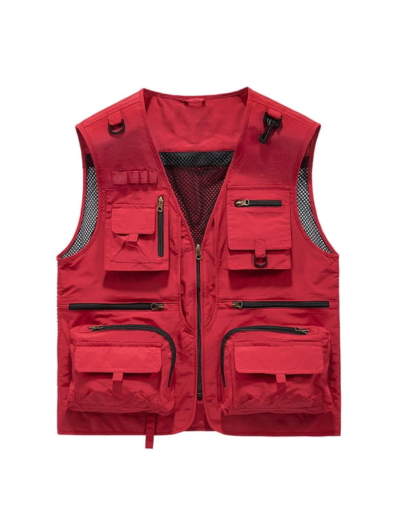 Breathable Mesh Zip Cargo Vest,Men Casual Multi-Pocket Vest,Outdoor Hiking Fishing Cargo Vest Jacket