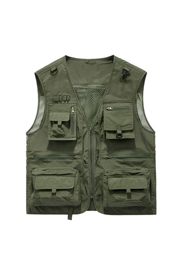 Breathable Mesh Zip Cargo Vest,Men Casual Multi-Pocket Vest,Outdoor Hiking Fishing Cargo Vest Jacket