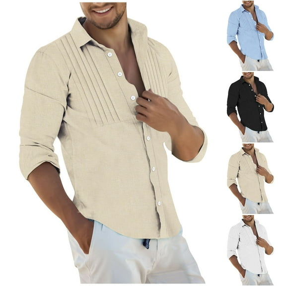 Dovford Button Down Linen Shirts for Men Casual Long Sleeve Regular Fit Cotton Beach Shirts 2025