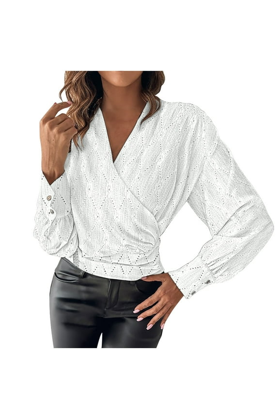 Button Down Shirts for Women Long Sleeve Dress Shirts for Women Casual Pleated V Neck Shirt Tops Blouses